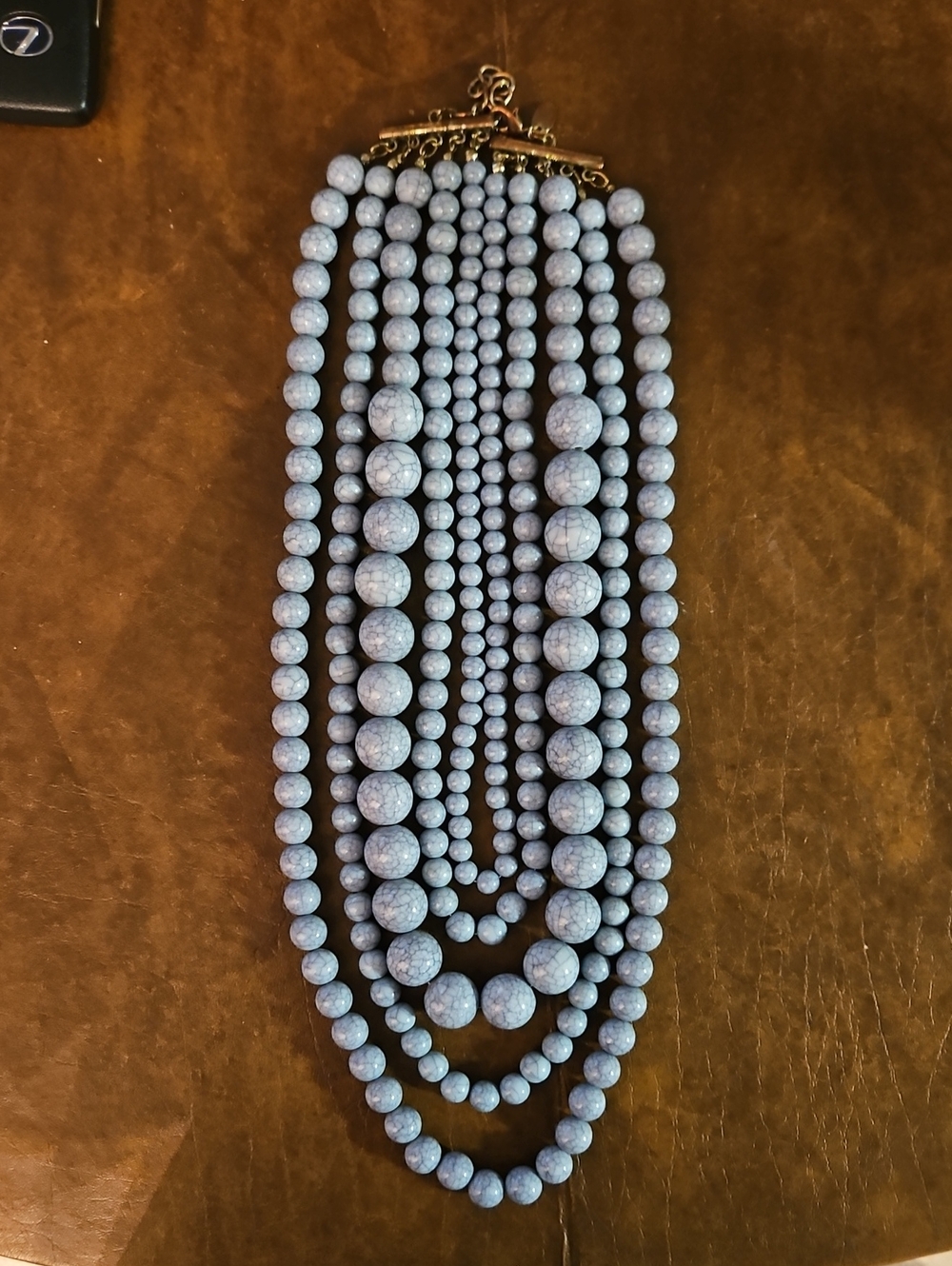 Charming Charlie Blue/Gray Cracked Stone Bead Multi-Strand Statement Necklace